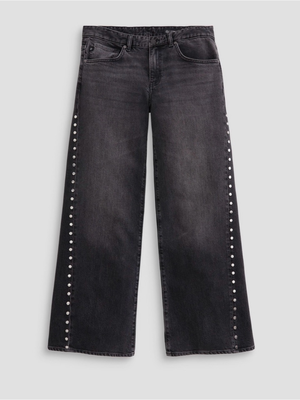AG Adria Low-Waisted Stud-Trim Wide Leg Jeans - Black
